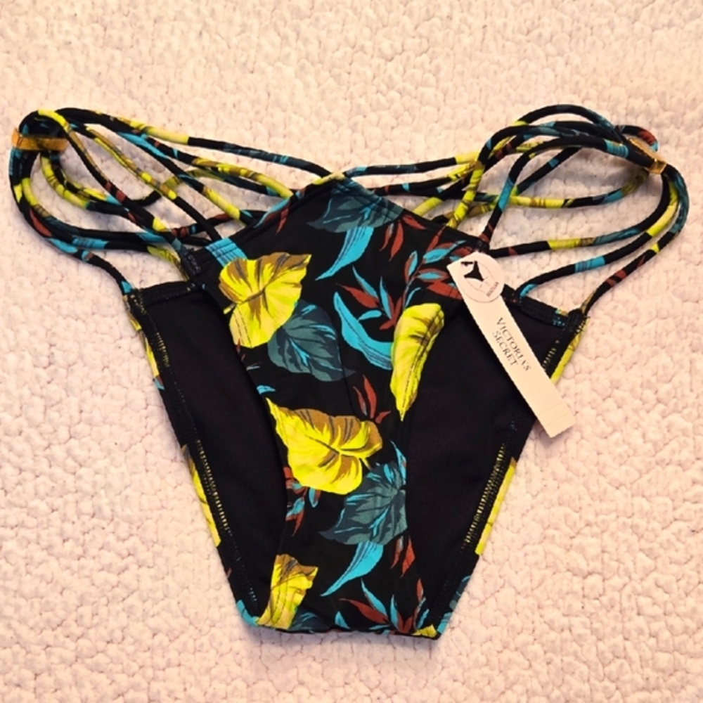 Victoria's Secret Green and Black Bikini with Strappy Details